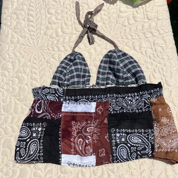 Handmade Quilted Halter Crop Top – Cowboy Tie-Dye Mix SKU 05061 - Picture 2 of 10